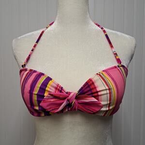 Victorias Secret Bikini Top Womens M Pink Striped Halter Strapless Swim Bathing